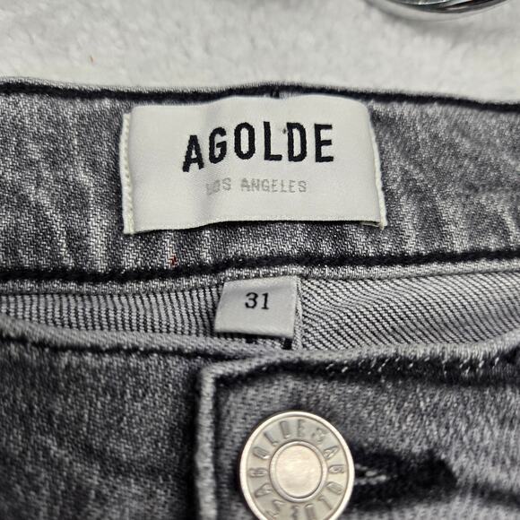 Agolde Nico High Rise Slim Jeans Womens 31 Raw Hem Ankle Button Fly Chime Gray - Picture 4 of 11